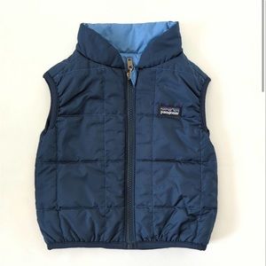Patagonia Baby Vest Blue Reversible Puffball Infant Toddler 9-12 Months Boys